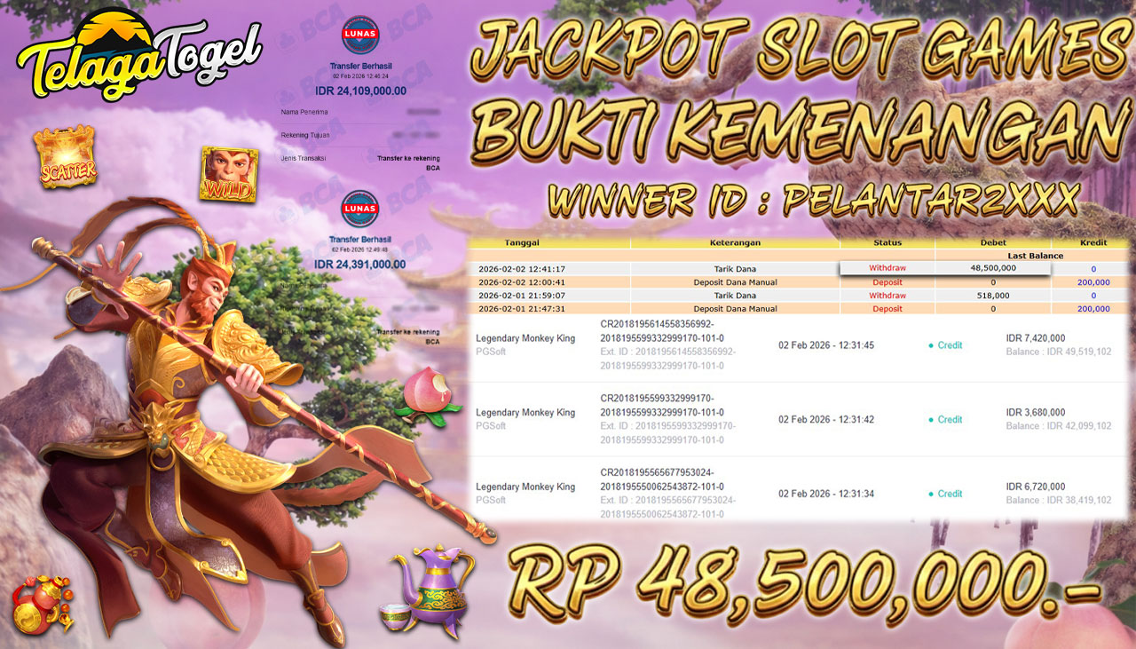 TELAGATOGEL JACKPOT SLOT LEGENDARY MONKEY KING Rp 48,500,000.- LUNAS  