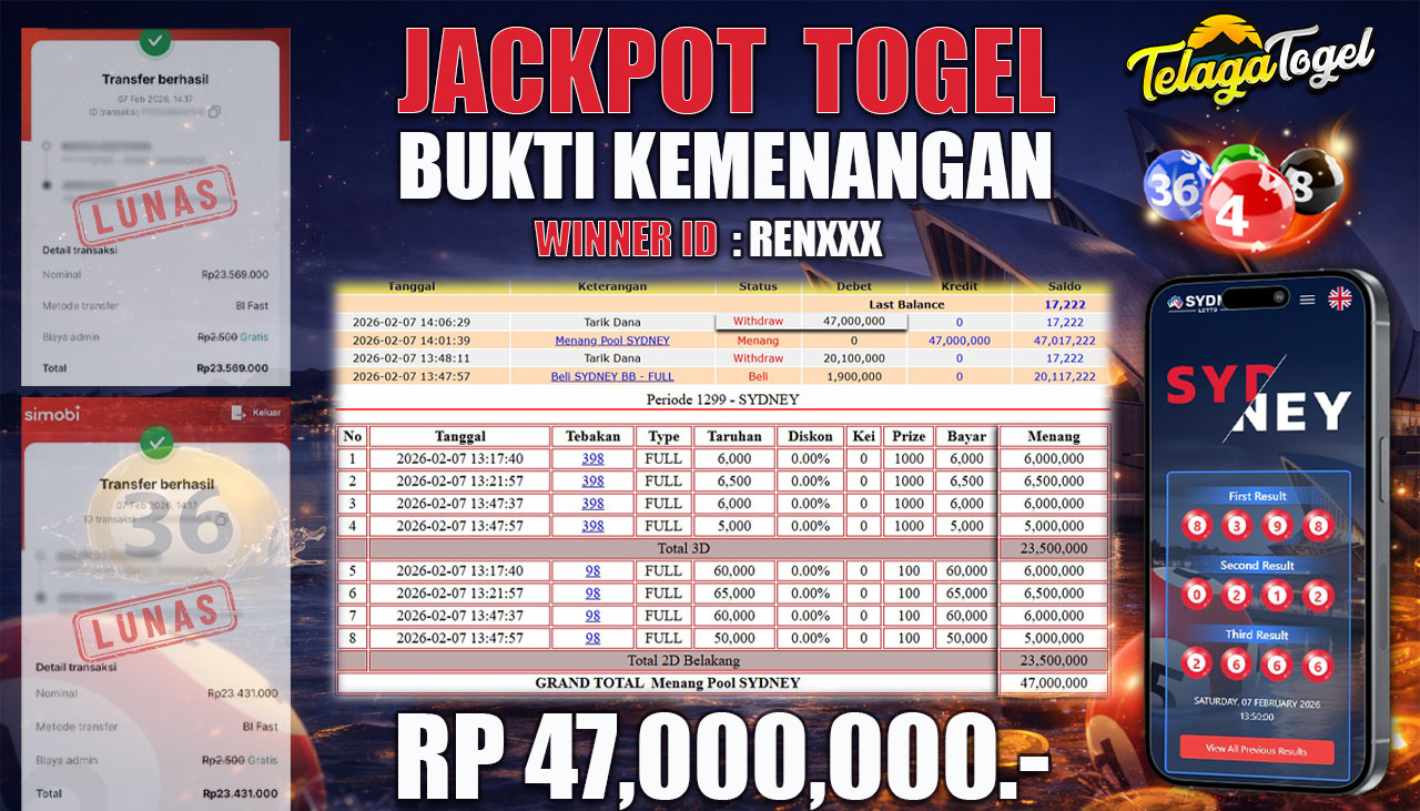 TELAGATOGEL JACKPOT TOGEL SYDNEY LOTTO WAYS Rp 47,000,000.- LUNAS  