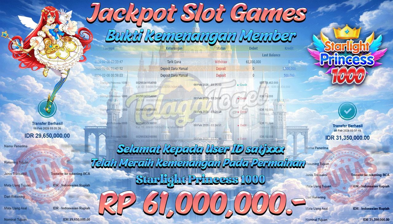 TELAGATOGEL JACKPOT SLOT STARLIGHT PRINCESS 1000 Rp 61,000,000.- LUNAS  