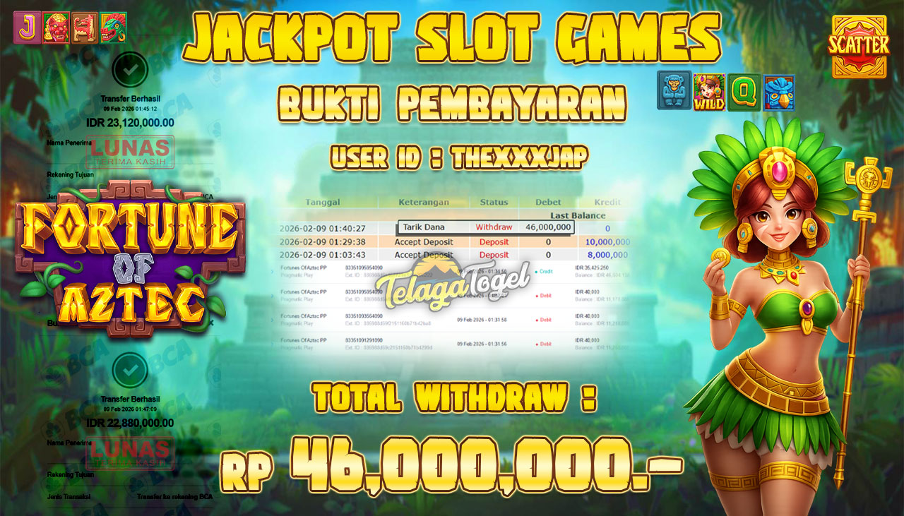 TELAGATOGEL JACKPOT SLOT FORTUNE OF AZTEC PP Rp 46,000,000.- LUNAS  
