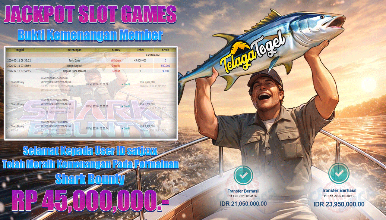 TELAGATOGEL JACKPOT SLOT SHARK BOUNTY Rp 45,000,000.- LUNAS  