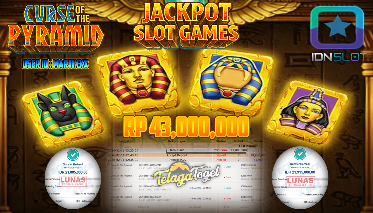 TELAGATOGEL JACKPOT SLOT CURSE OF THE PYRAMID - IDN SLOT Rp 43,000,000.- LUNAS  