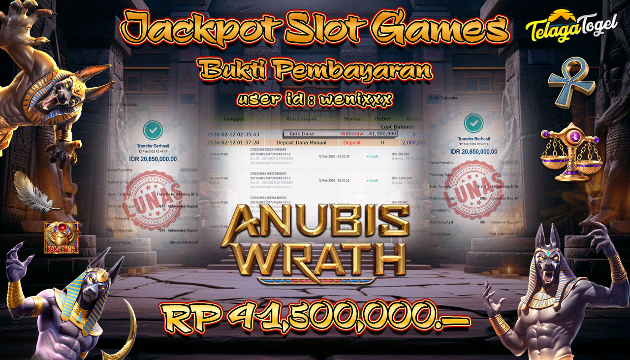 TELAGATOGEL JACKPOT SLOT ANUBIS WRATH Rp 41,500,000.- LUNAS  