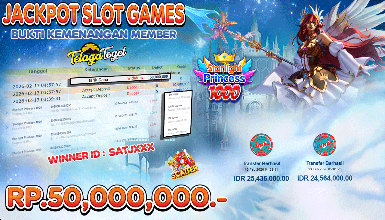 TELAGATOGEL JACKPOT SLOT STARLIGHT PRINCESS 1000 Rp 50,000,000.- LUNAS  