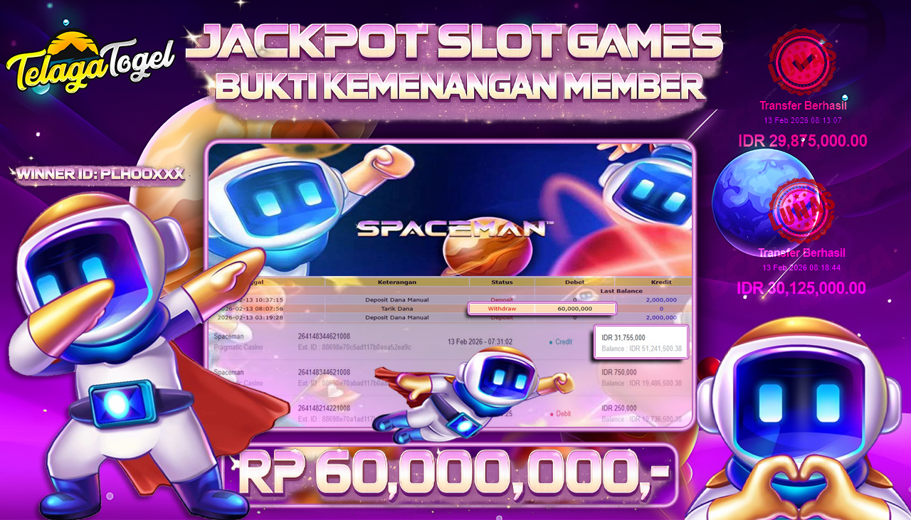 TELAGATOGEL JACKPOT LIVE GAMES SPACEMAN - PRAGMATIC CASINO Rp 60,000,000.- LUNAS  
