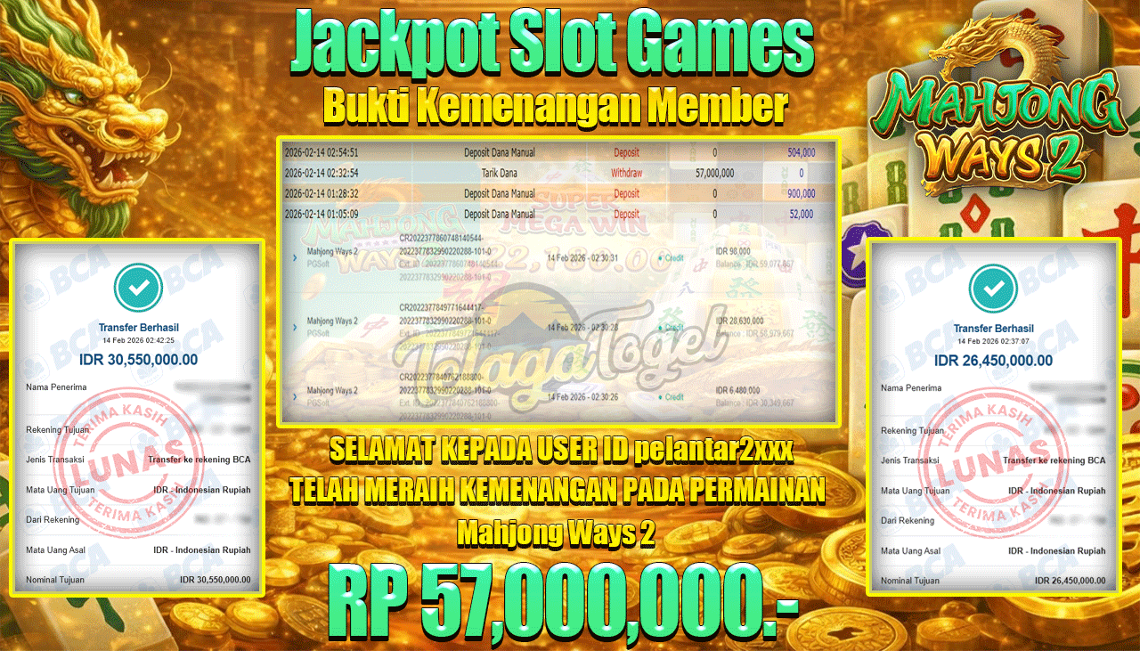 TELAGATOGEL JACKPOT SLOT MAHJONG WAYS 2 Rp 57,000,000.- LUNAS  