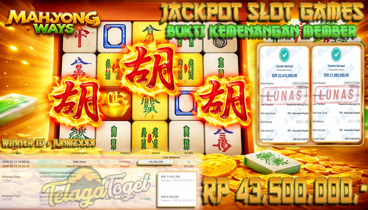 TELAGATOGEL JACKPOT SLOT MAHJONG WAYS Rp 43,500,000.- LUNAS  
