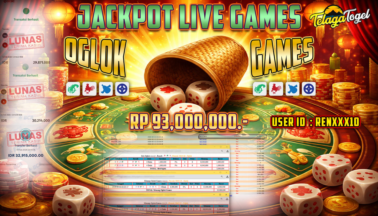 TELAGATOGEL JACKPOT LIVE GAMES - OGLOK Rp 93,000,000.- LUNAS  