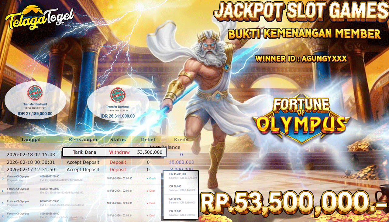 TELAGATOGEL JACKPOT SLOT FORTUNE OF OLYMPUS Rp 53,500,000.- LUNAS  