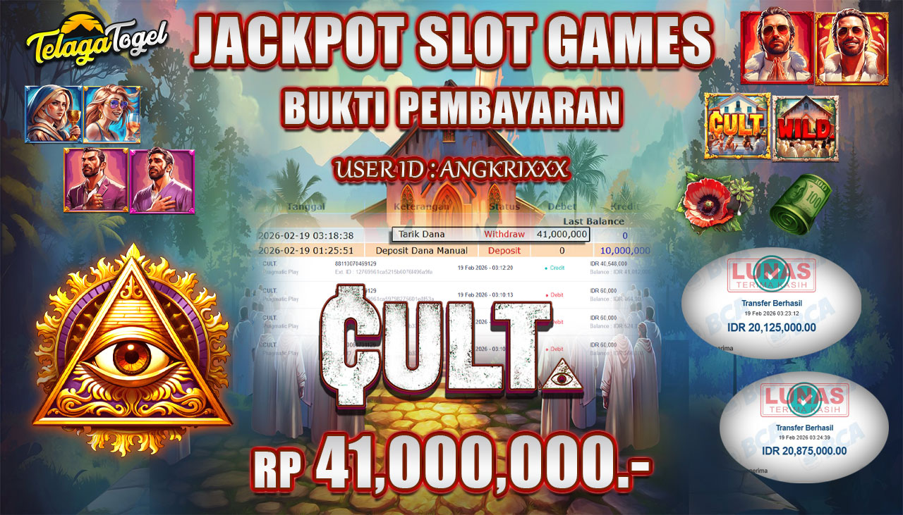TELAGATOGEL JACKPOT SLOT CULT (PRAGMATIC PLAY) Rp 41,000,000.- LUNAS  