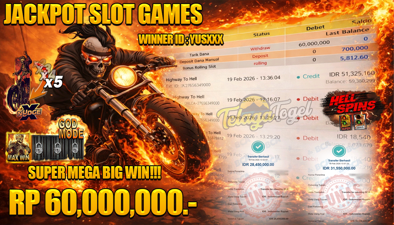 TELAGATOGEL JACKPOT SLOT HIGHWAY TO HELL  (NO LIMIT CITY) Rp 60,000,000.- LUNAS  