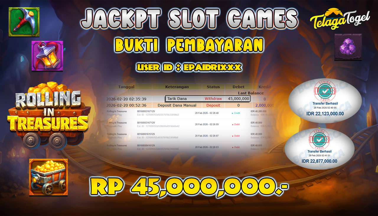 TELAGATOGEL JACKPOT SLOT ROLLING IN TREASURES Rp 45,000,000.- LUNAS  