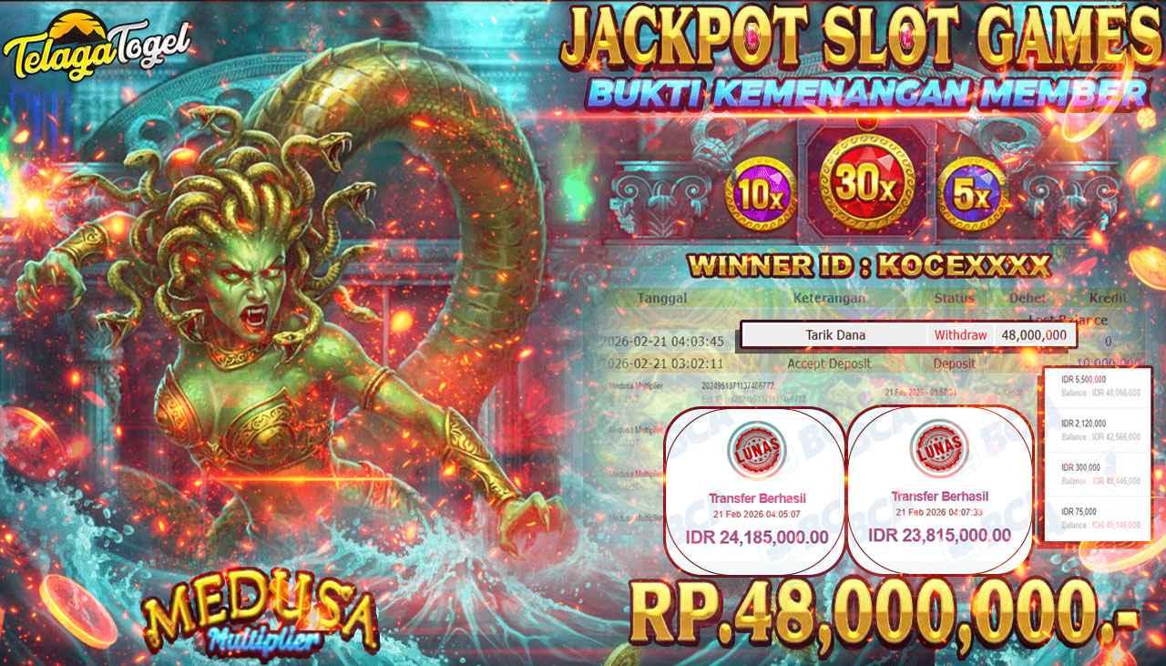 TELAGATOGEL JACKPOT SLOT MEDUSA MULTIPLIER Rp 48,000,000.- LUNAS  