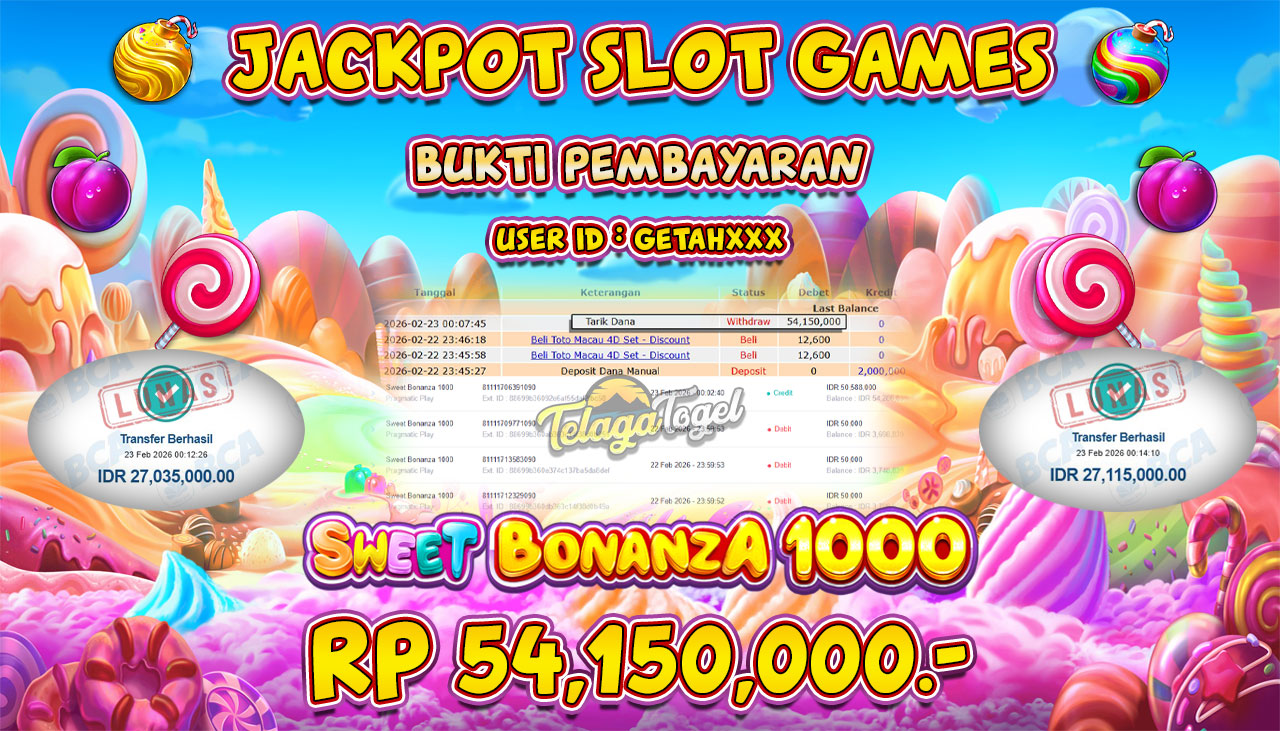 TELAGATOGEL JACKPOT SLOT SWEET BONANZA 1000 Rp 54,150,000.- LUNAS  