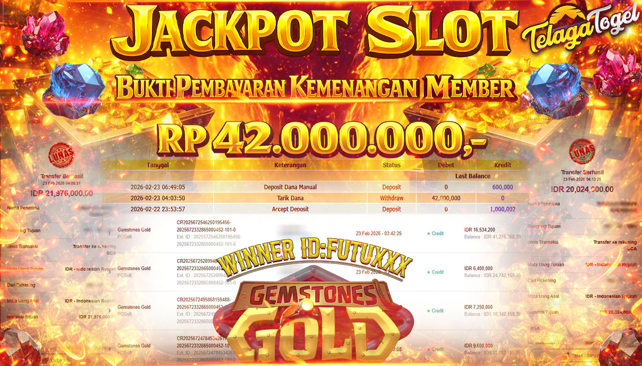 TELAGATOGEL JACKPOT SLOT GEMSTONES GOLD Rp 42,000,000.- LUNAS