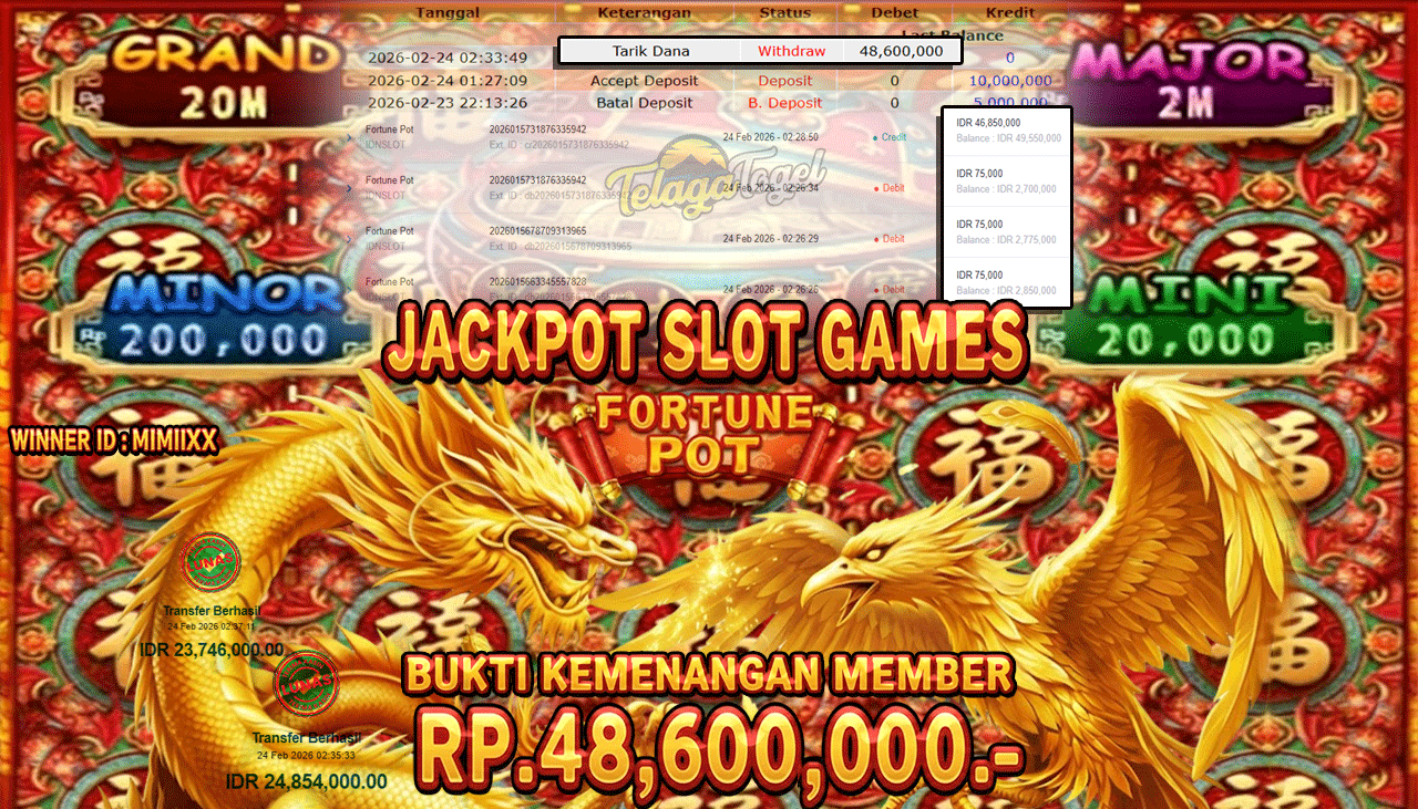 TELAGATOGEL JACKPOT SLOT FORTUNE POT Rp 48,600,000.- LUNAS