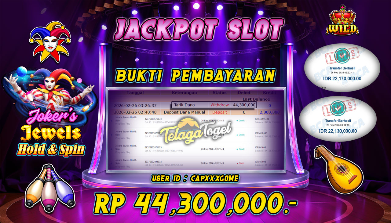 TELAGATOGEL JACKPOT SLOT JOKER'S JEWELS HOLD & SPIN ( PRAGMATIC PLAY ) Rp 44,300,000.- LUNAS