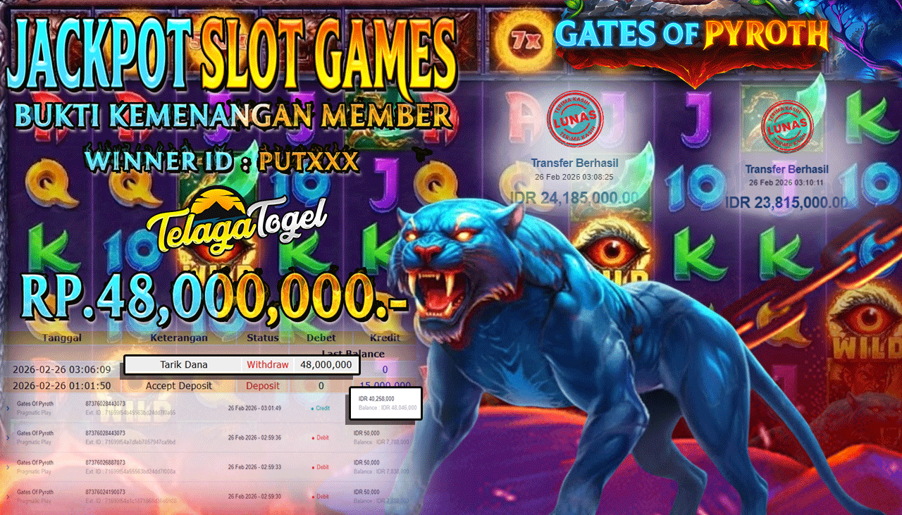 TELAGATOGEL JACKPOT SLOT GATES OF PYROTH Rp 48,000,000.- LUNAS