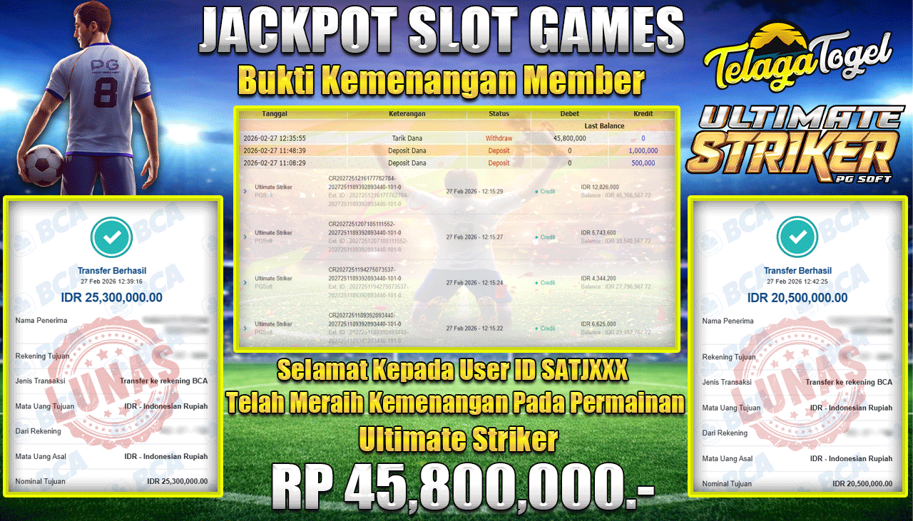 TELAGATOGEL JACKPOT SLOT ULTIMATE STRIKER - PG SOFT Rp 45,800,000.- LUNAS