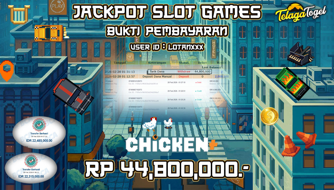 TELAGATOGEL JACKPOT SLOT CHICKEN+ ( PRAGMATIC PLAY ) Rp 44,800,000.- LUNAS