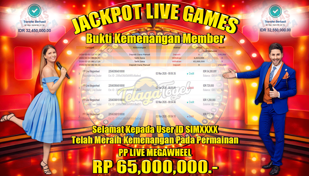 TELAGATOGEL JACKPOT LIVE GAMES PP LIVE MEGAWHEEL Rp 65,000,000.- LUNAS