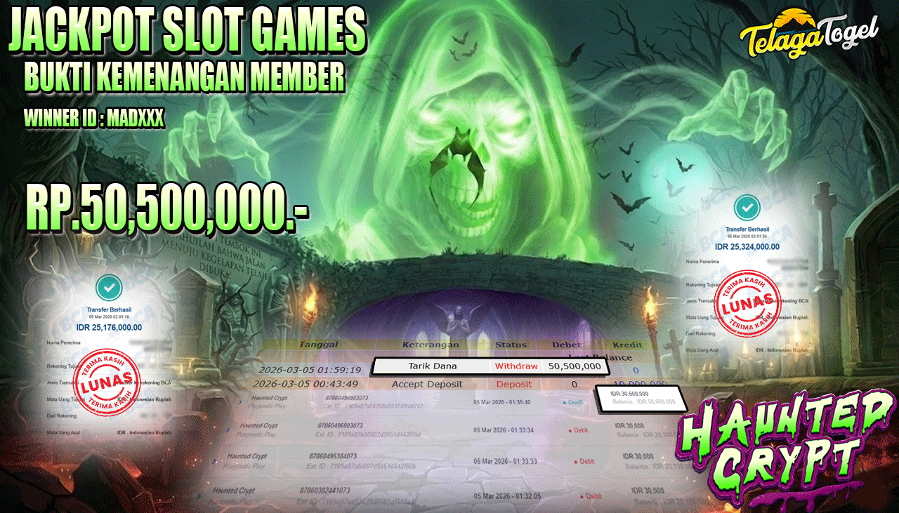 TELAGATOGEL JACKPOT SLOT HAUNTED CRYPT Rp 50,500,000.- LUNAS