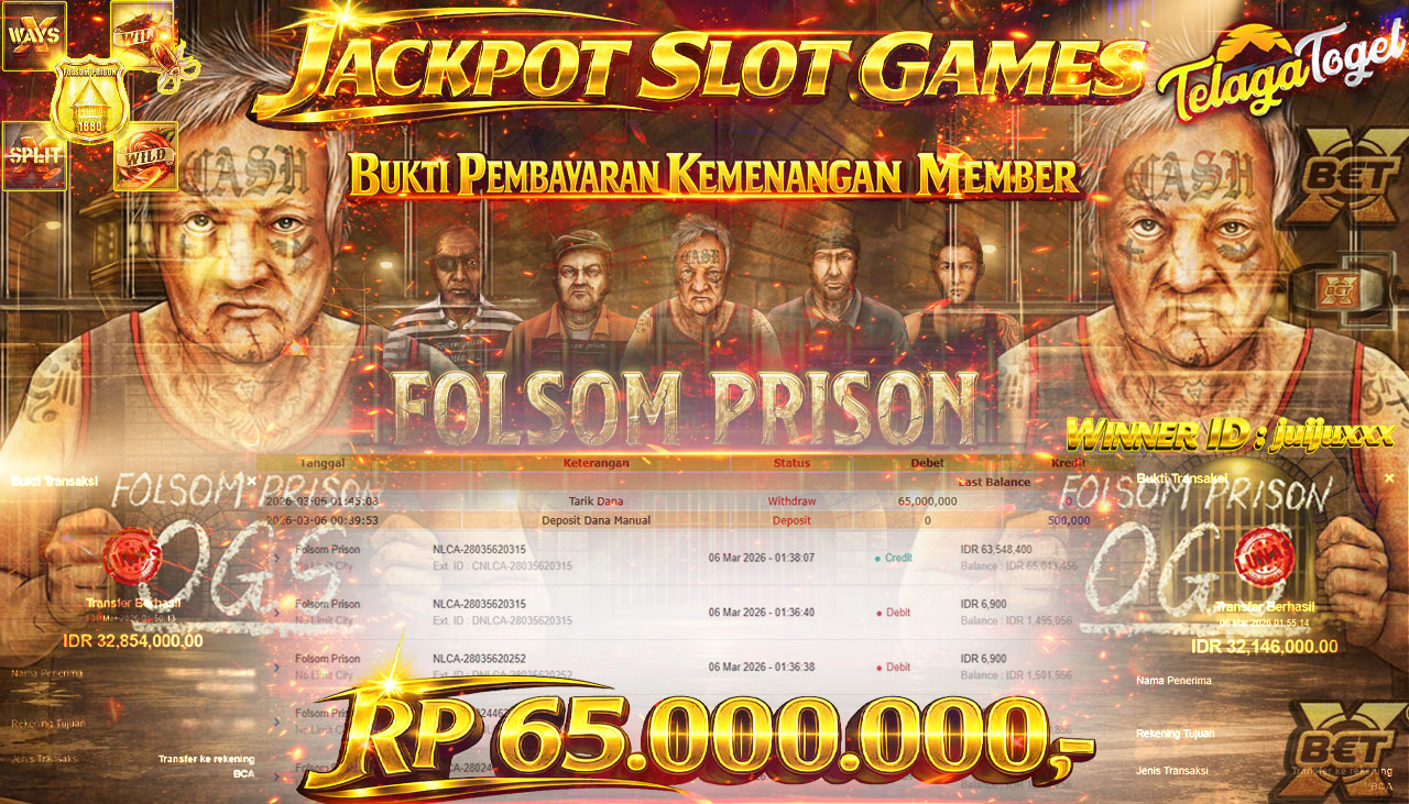 TELAGATOGEL JACKPOT SLOT FOLSOM PRISON NO LIMIT CITY  Rp 65,000,000.- LUNAS