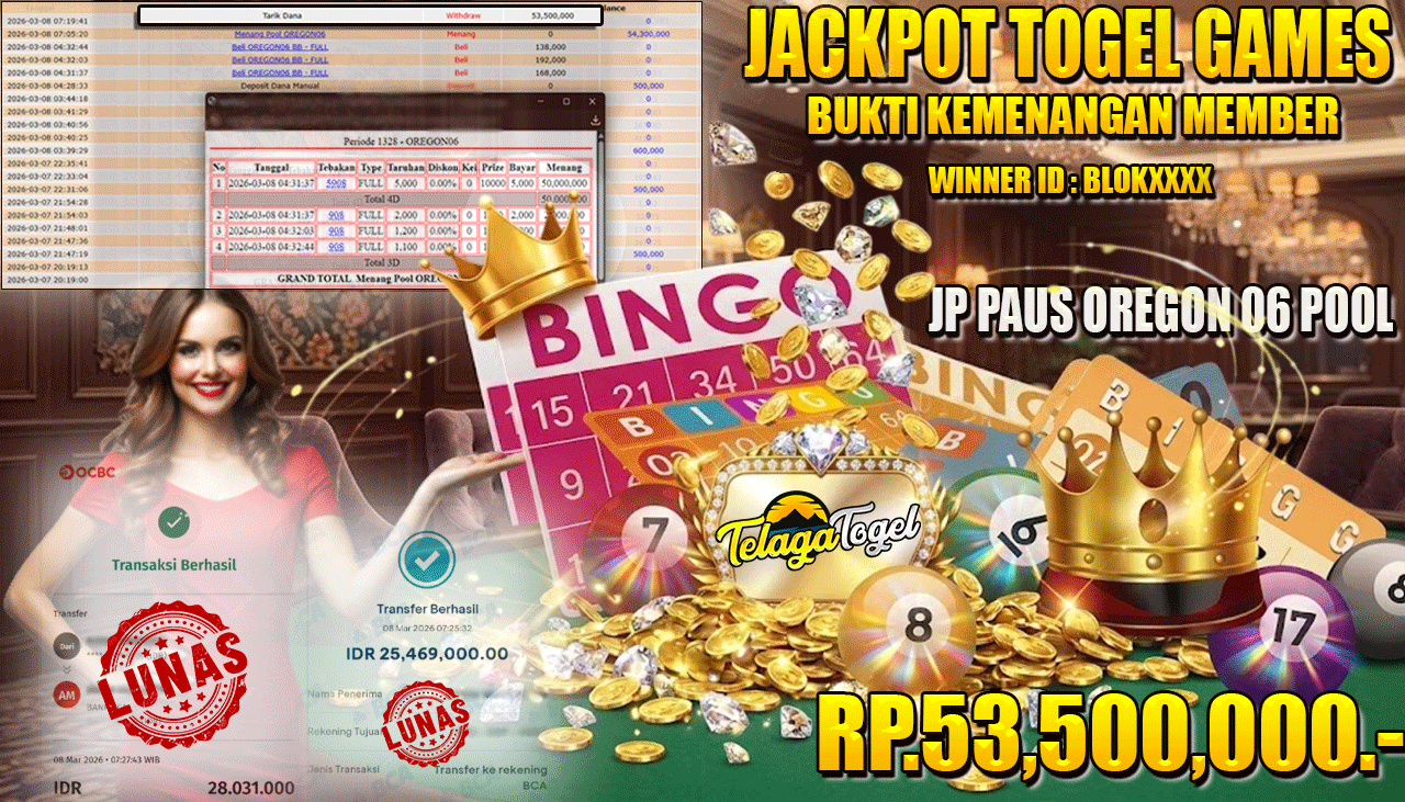 TELAGATOGEL JACKPOT TOGEL OREGON 06  Rp 53,500,000.- LUNAS