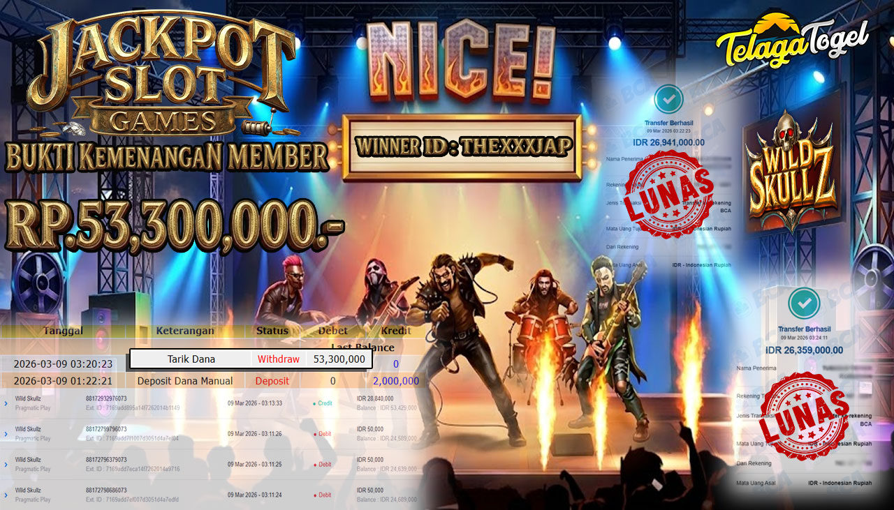 TELAGATOGEL JACKPOT SLOT WILD SKULLZ Rp 53,300,000.- LUNAS