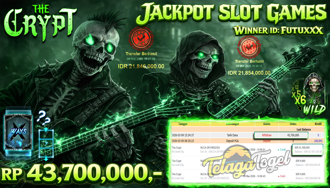 TELAGATOGEL JACKPOT SLOT THE CRYPT ( NO LIMIT CITY ) Rp 43,700,000.- LUNAS