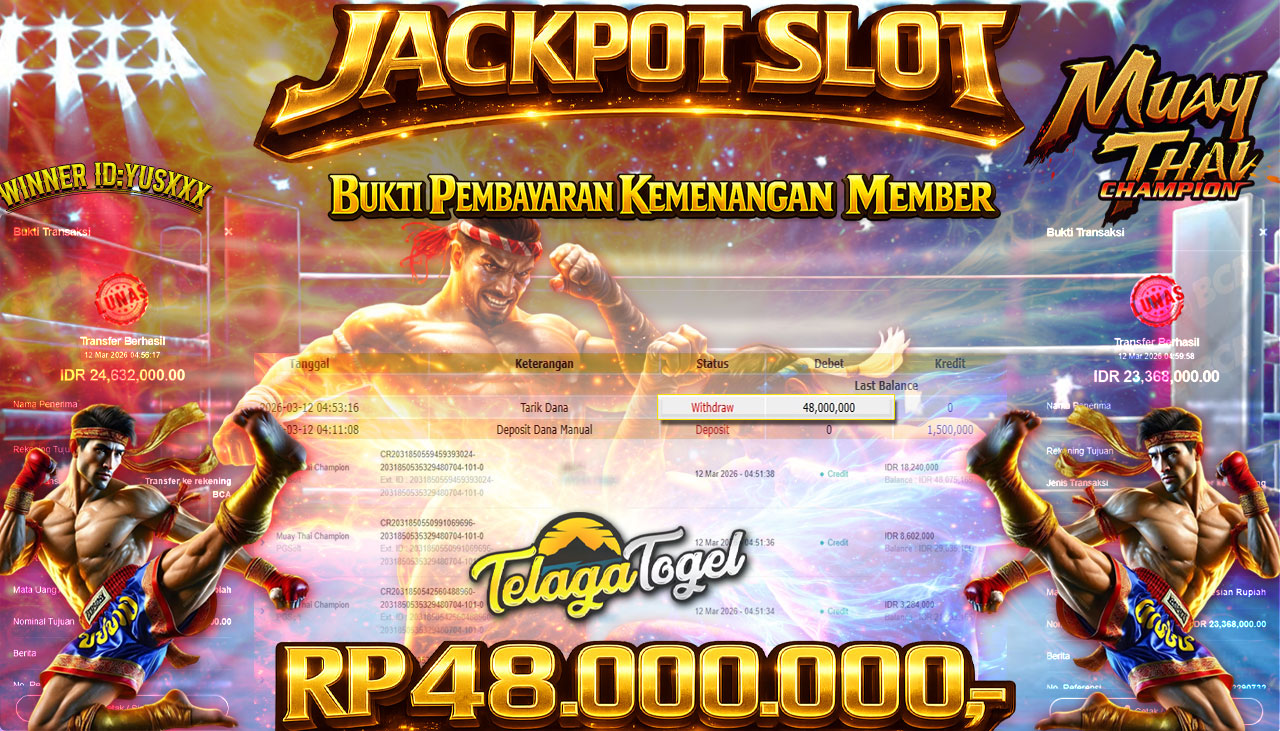 TELAGATOGEL JACKPOT SLOT MUAY THAI CHAMPION ( PG SOFT ) Rp 48,000,000.- LUNAS