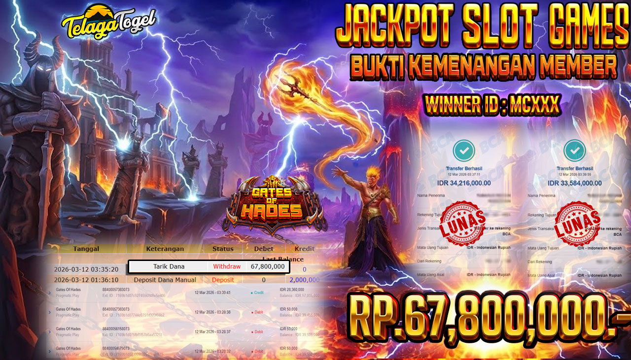 TELAGATOGEL JACKPOT SLOT GATES OF HADES Rp 67,800,000.- LUNAS