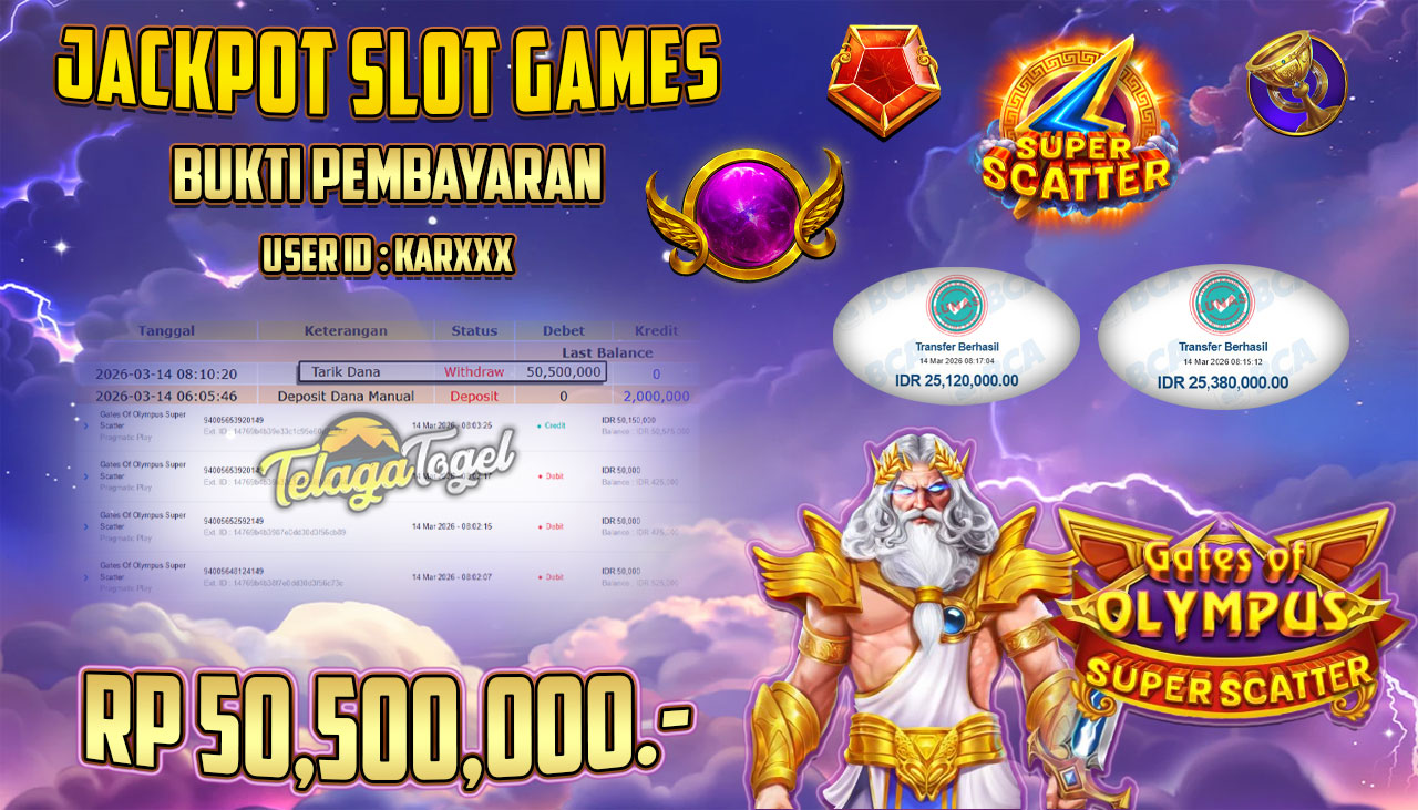 TELAGATOGEL JACKPOT SLOT GATES OF OLYMPUS SUPER SCATTER ( PRAGMATIC PLAY ) Rp 50,500,000.- LUNAS