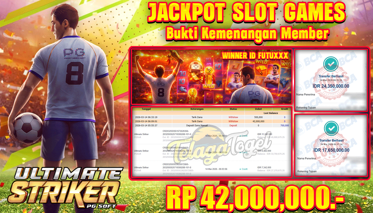 TELAGATOGEL JACKPOT SLOT ULTIMATE STRIKER ( PG SOFT ) Rp 42,000,000.- LUNAS