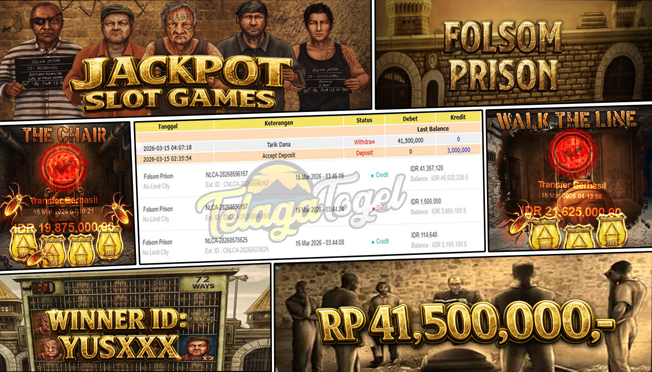 TELAGATOGEL JACKPOT SLOT FOLSOM PRISON ( NO LIMIT CITY ) Rp 41,500,000.- LUNAS