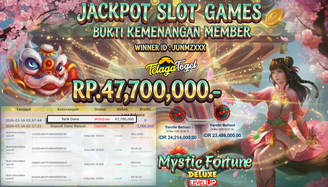 TELAGATOGEL JACKPOT SLOT MYSTIC FORTUNE DELUXE LEVEL UP( HABANERO ) Rp 47,700,000.- LUNAS