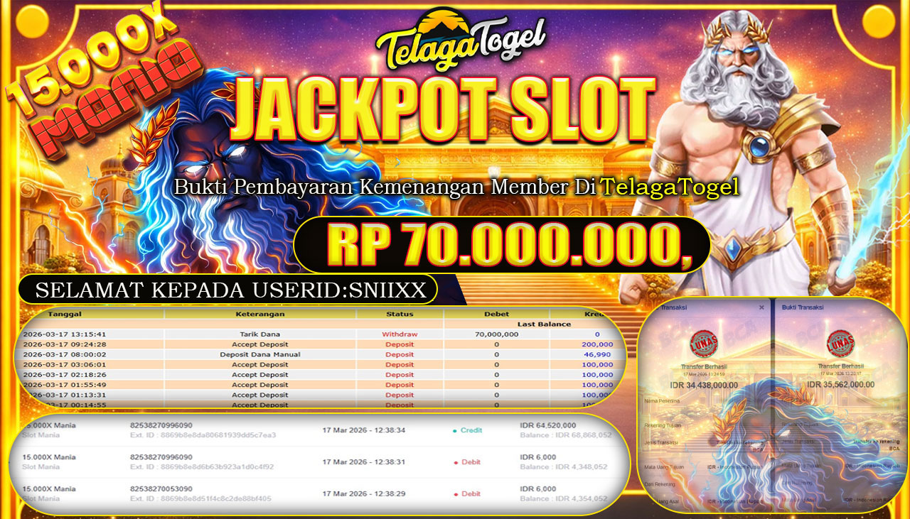 TELAGATOGEL JACKPOT SLOT 15.000X MANIA Rp 70,000,000.- LUNAS