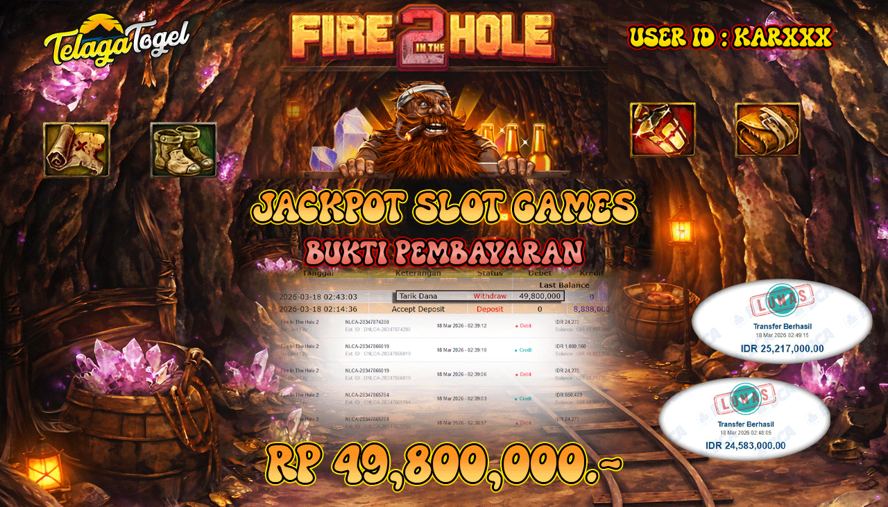 TELAGATOGEL JACKPOT SLOT FIRE IN THE HOLE 2 Rp 49,800,000.- LUNAS