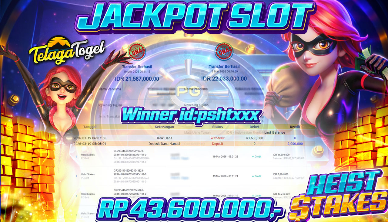 TELAGATOGEL JACKPOT SLOT HEIST STAKES ( PG SOFT ) Rp 43,600,000.- LUNAS