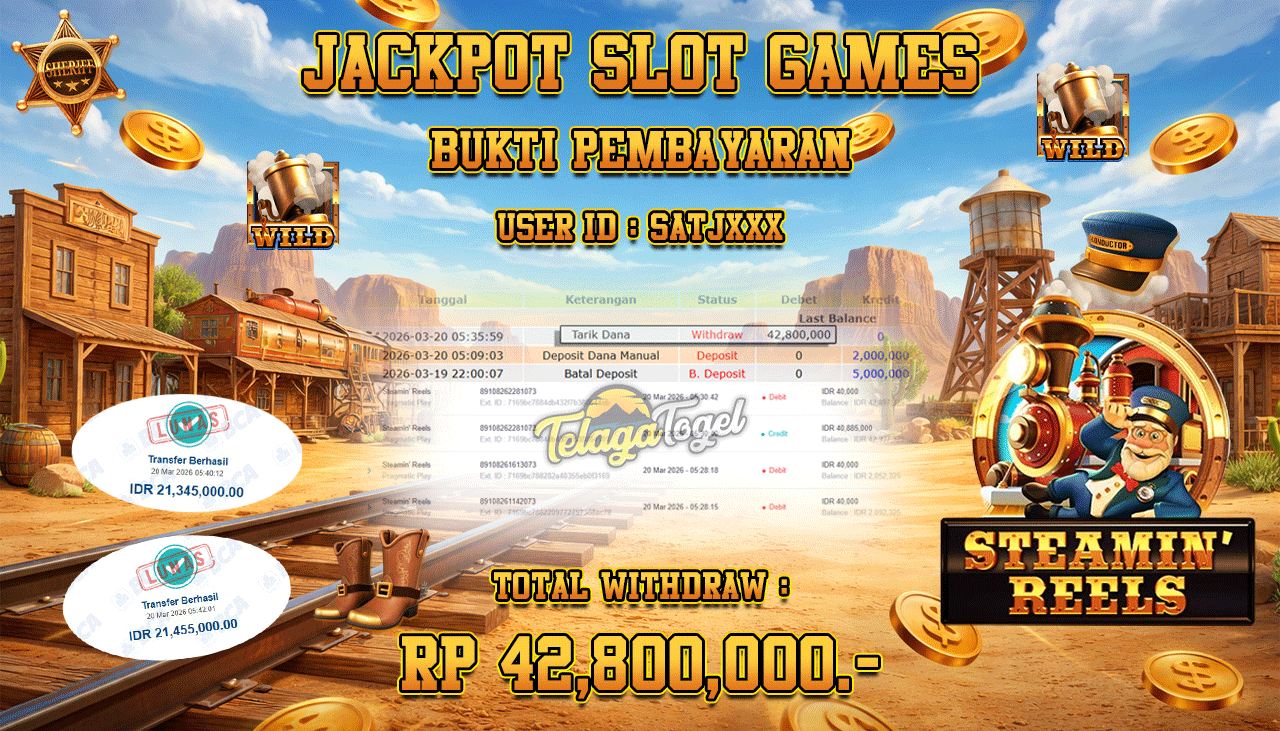 TELAGATOGEL JACKPOT SLOT STEAMIN' REELS ( PRAGMATIC PLAY ) Rp 42.800,000.- LUNAS