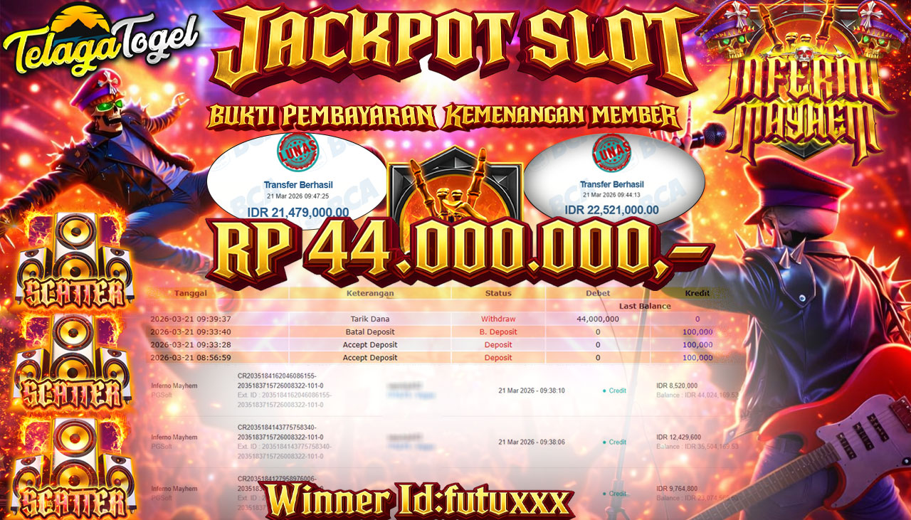 TELAGATOGEL JACKPOT SLOT INFERNO MAYHEM (PG SOFT) Rp 44.000,000.- LUNAS