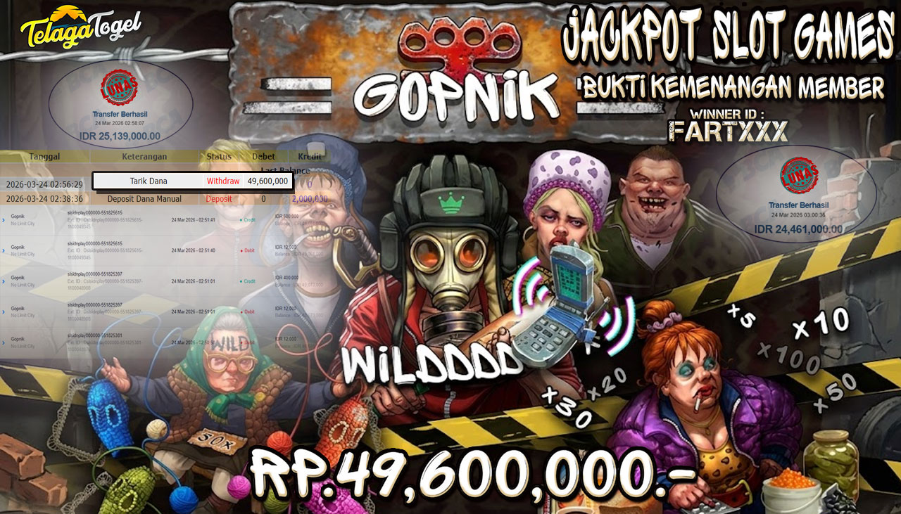 TELAGATOGEL JACKPOT SLOT GOPNIK (NO LIMIT CITY) Rp 49.600,000.- LUNAS