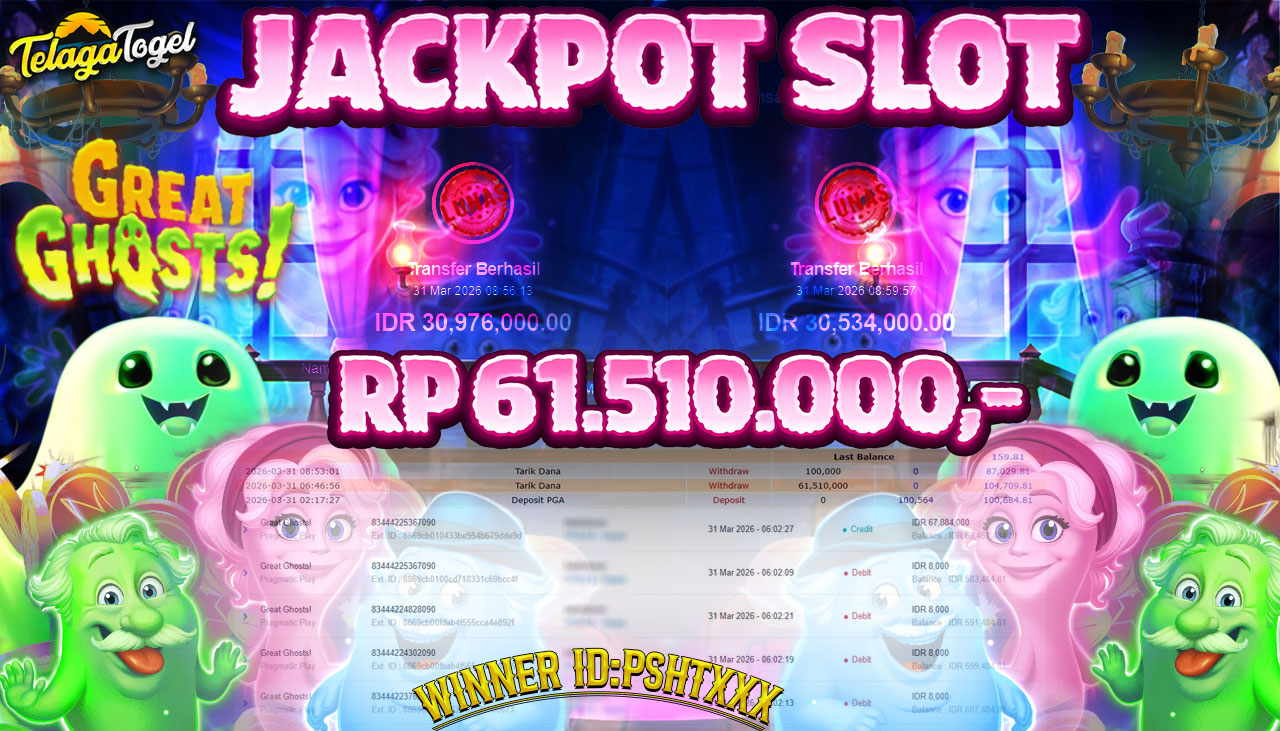 TELAGATOGEL JACKPOT SLOT GREAT GHOSTS! (PRAGMATIC PLAY )Rp 61.510,000.- LUNAS