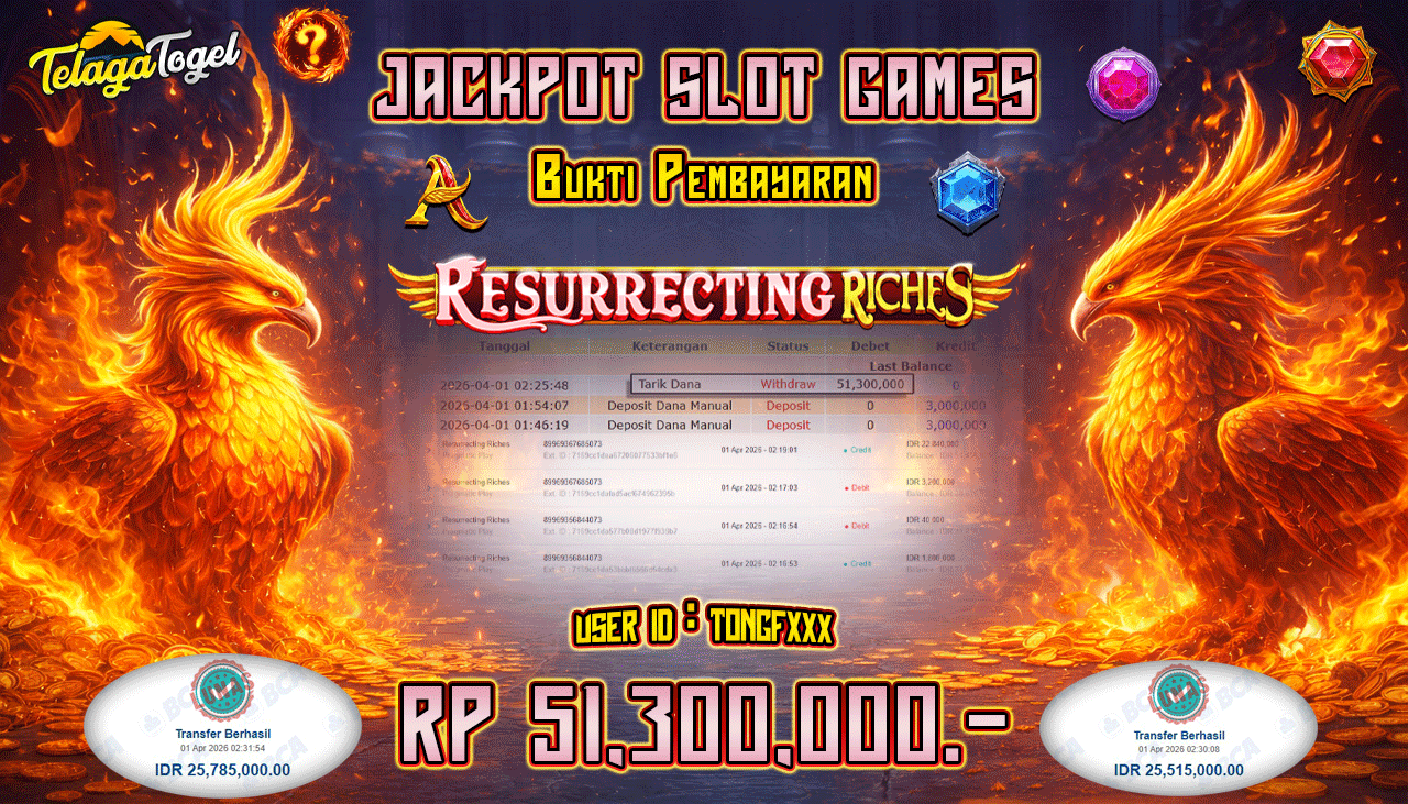 TELAGATOGEL JACKPOT SLOT RESURRECTING RICHES ( PRAGMATIC PLAY) Rp 51.300,000.- LUNAS