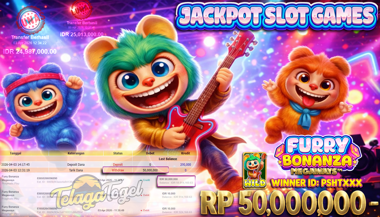 TELAGATOGEL JACKPOT SLOT FURRY BONANZA MEGAWAYS ( PRAGMATIC PLAY ) Rp 50.000,000.- LUNAS