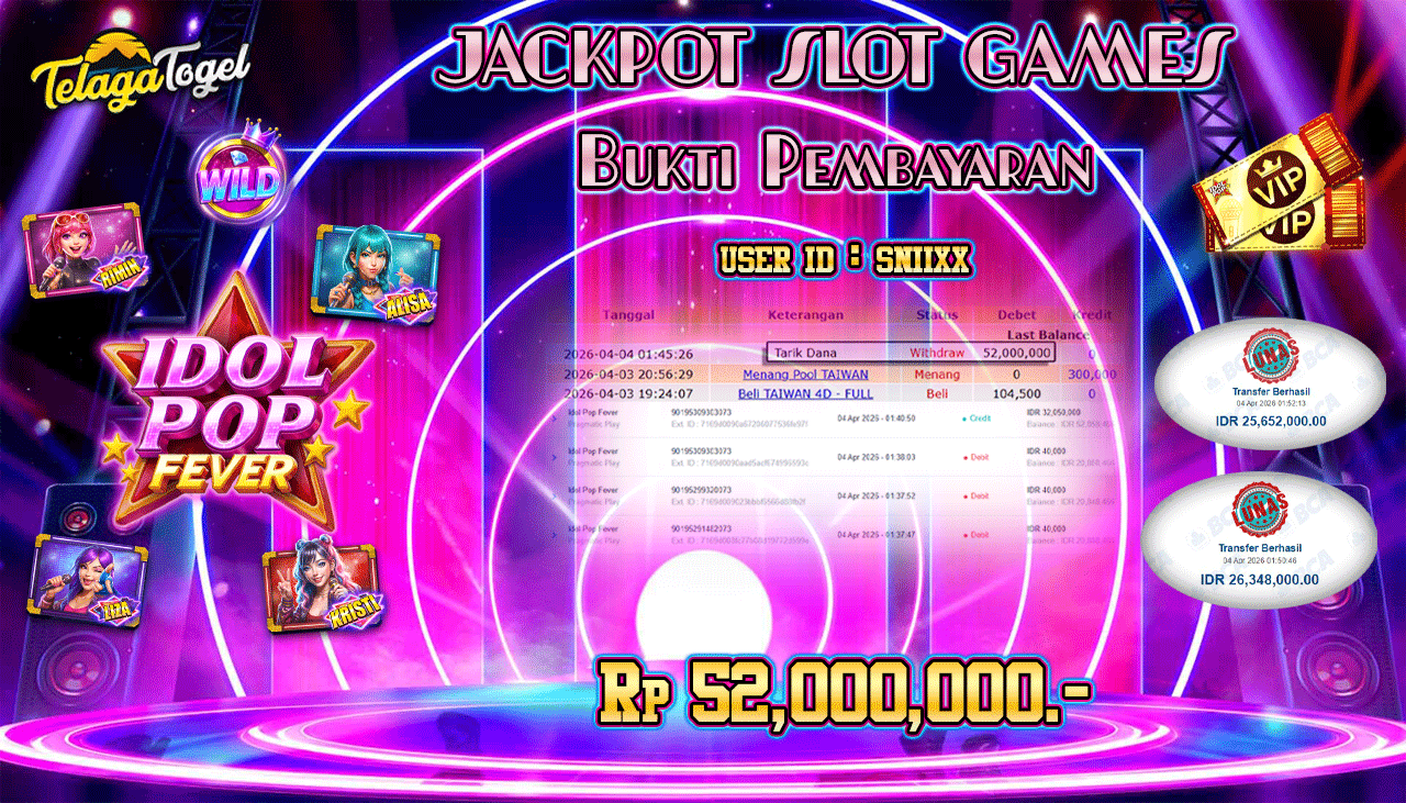 TELAGATOGEL JACKPOT SLOT IDOL POP FEVER ( PRAGMATIC PLAY ) Rp 52,000,000.- LUNAS