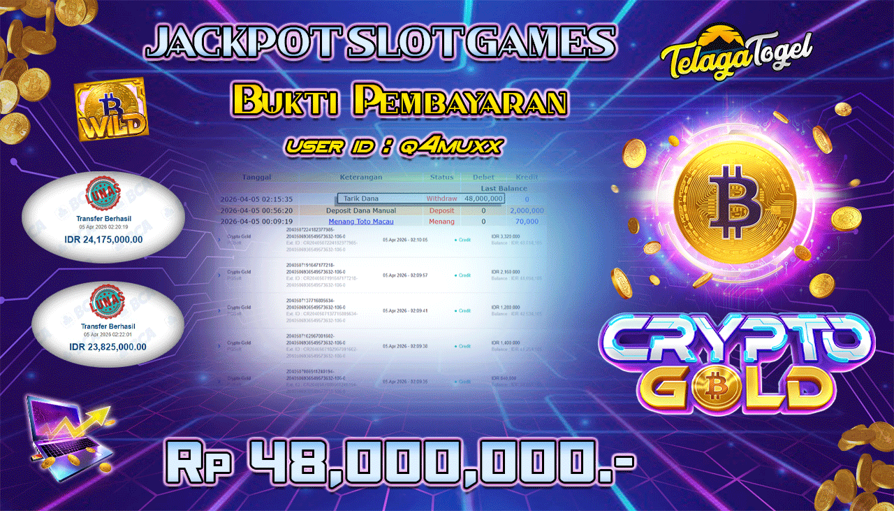 TELAGATOGEL JACKPOT SLOT CRYPTO GOLD ( PG SOFT ) Rp 48,000,000.- LUNAS
