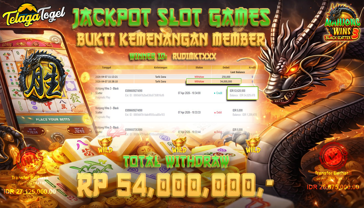 TELAGATOGEL JACKPOT SLOT MAHJONG WINS 3 BLACK SCATTER ( PRAGMATIC PLAY ) Rp 54,000,000.- LUNAS