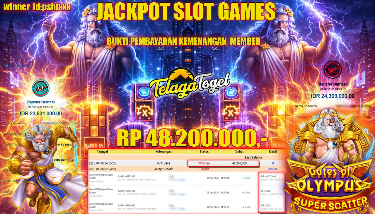 TELAGATOGEL JACKPOT SLOT GATES OF OLYMPUS SUPER SCATTER ( PRAGMATIC PLAY ) Rp 48,200,000.- LUNAS