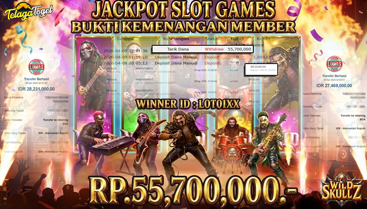 TELAGATOGEL JACKPOT SLOT WILD SKULLZ ( PRAGMATIC PLAY) Rp 55,700,000.- LUNAS